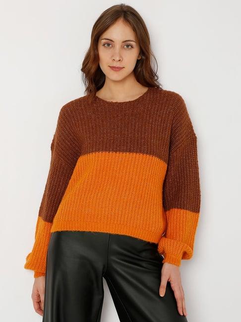 vero moda brown & orange color-block sweater