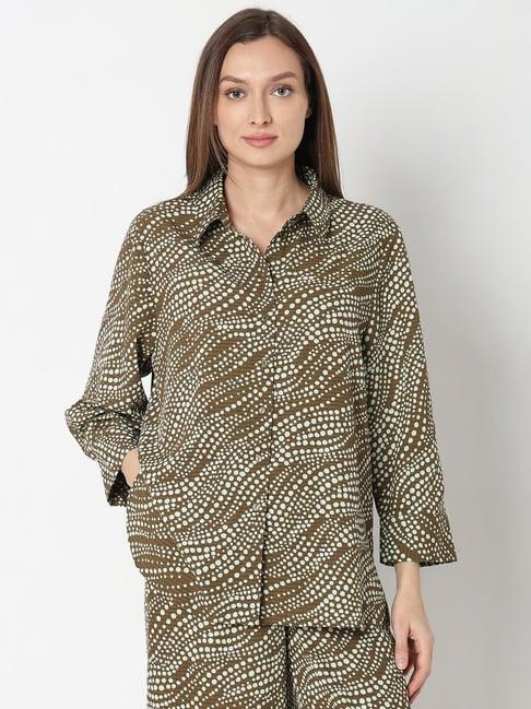 vero moda brown & white printed shirt