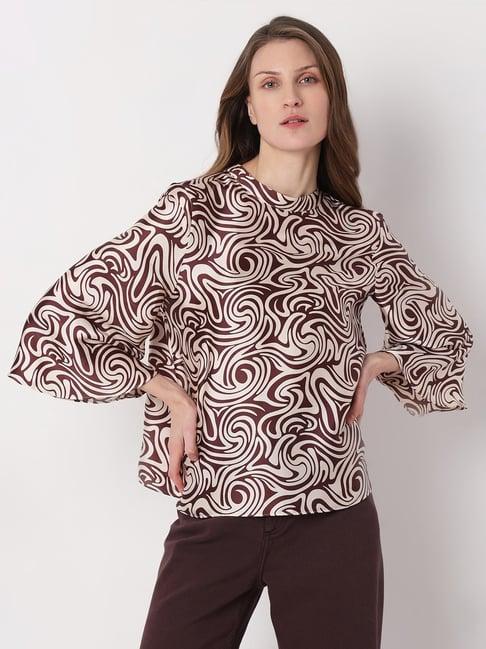 vero moda brown & white printed top