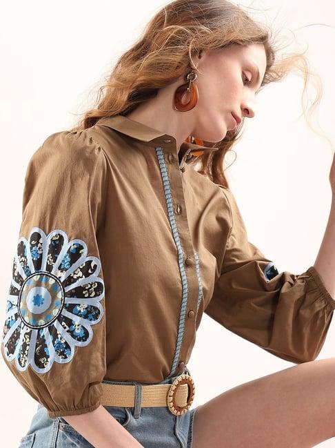 vero moda brown embroidered shirt