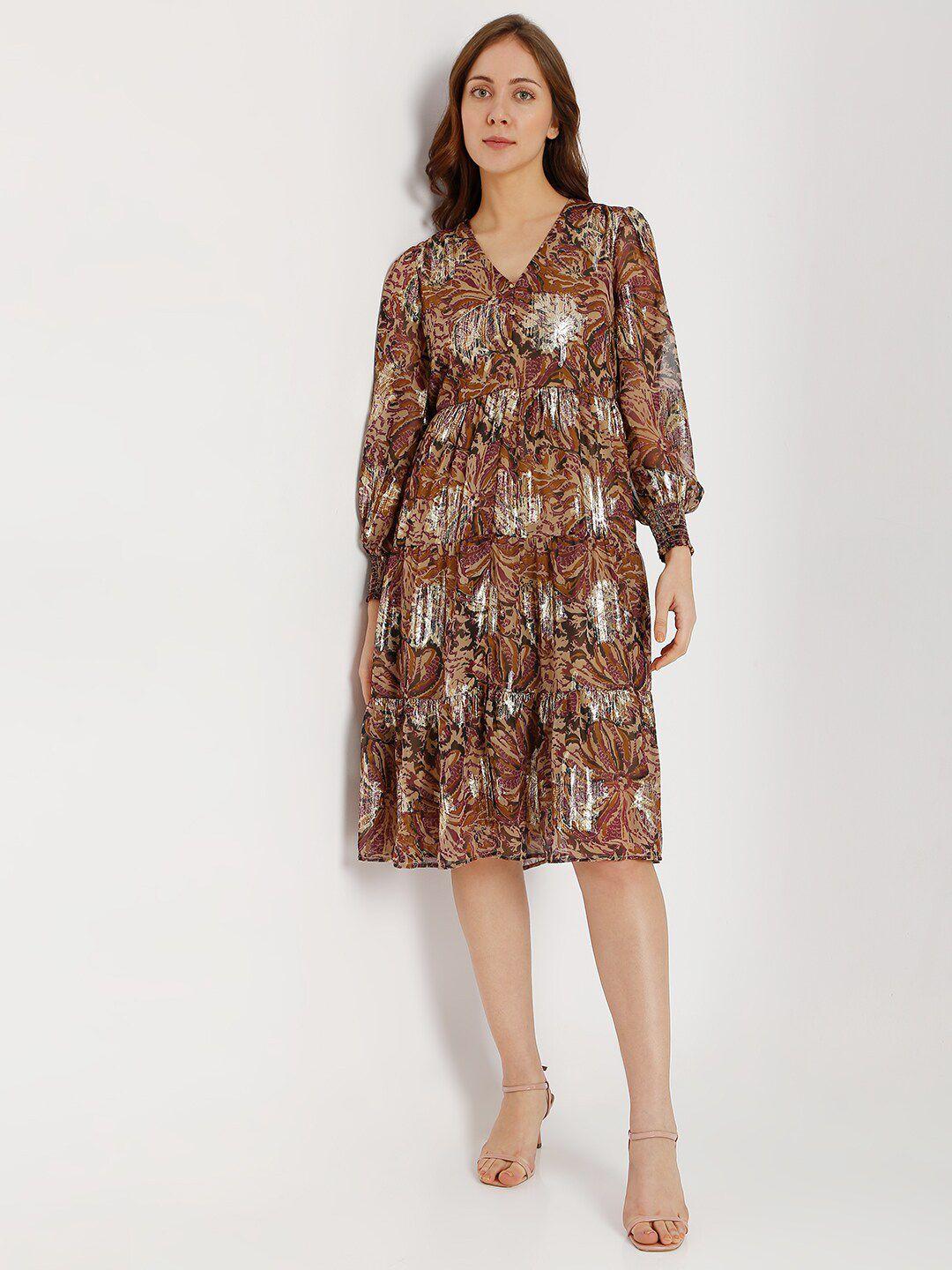 vero moda brown ethnic motifs midi dress