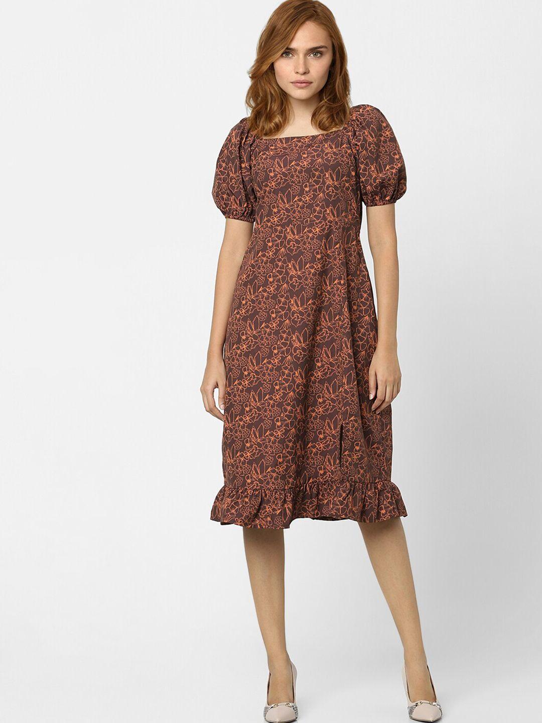 vero moda brown floral a-line dress