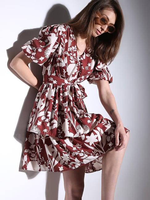 vero moda brown floral print wrap dress