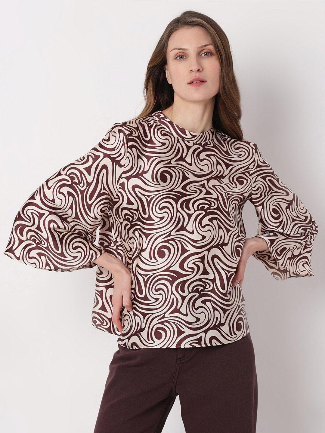 vero moda brown print flared sleeve top