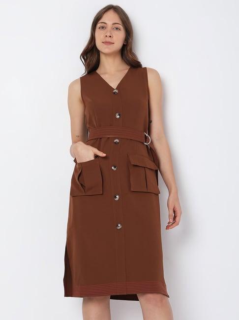 vero moda brown regular fit wrap dress