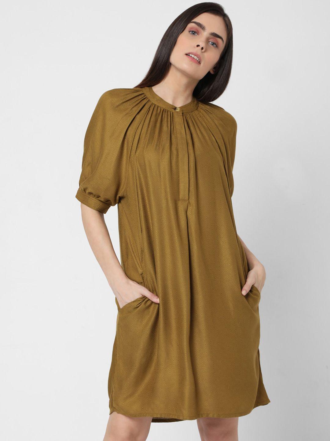 vero moda brown solid drop-waist dress