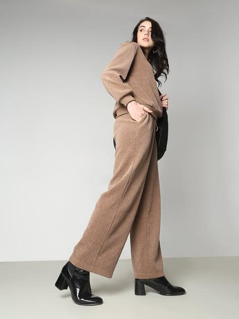 vero moda brown straight fit high rise pants