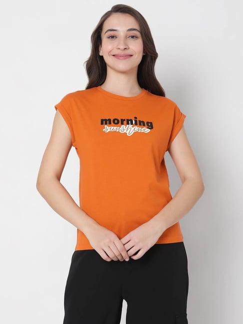 vero moda burnt orange graphic print t-shirt