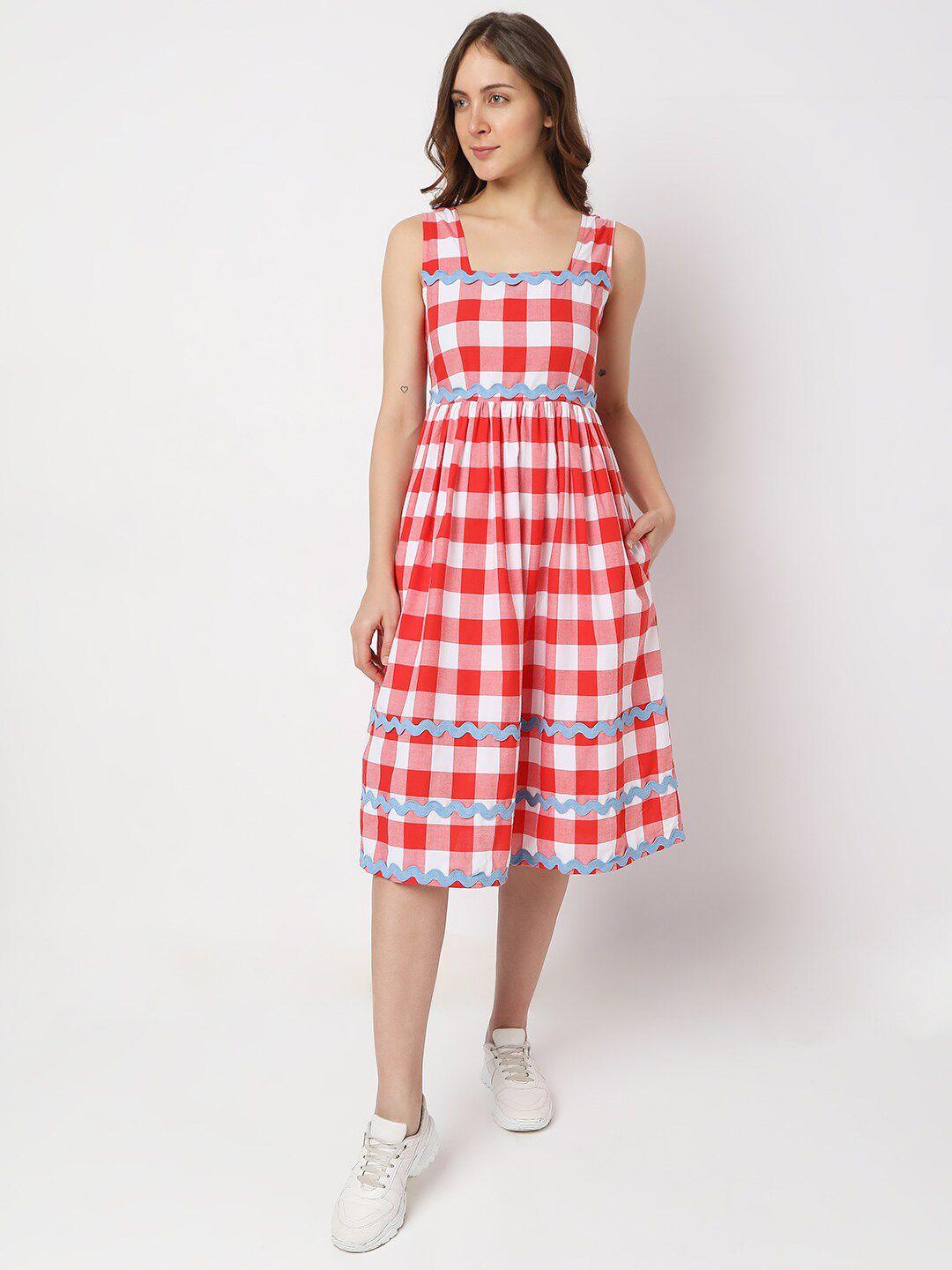 vero moda checked cotton fit and flare dress