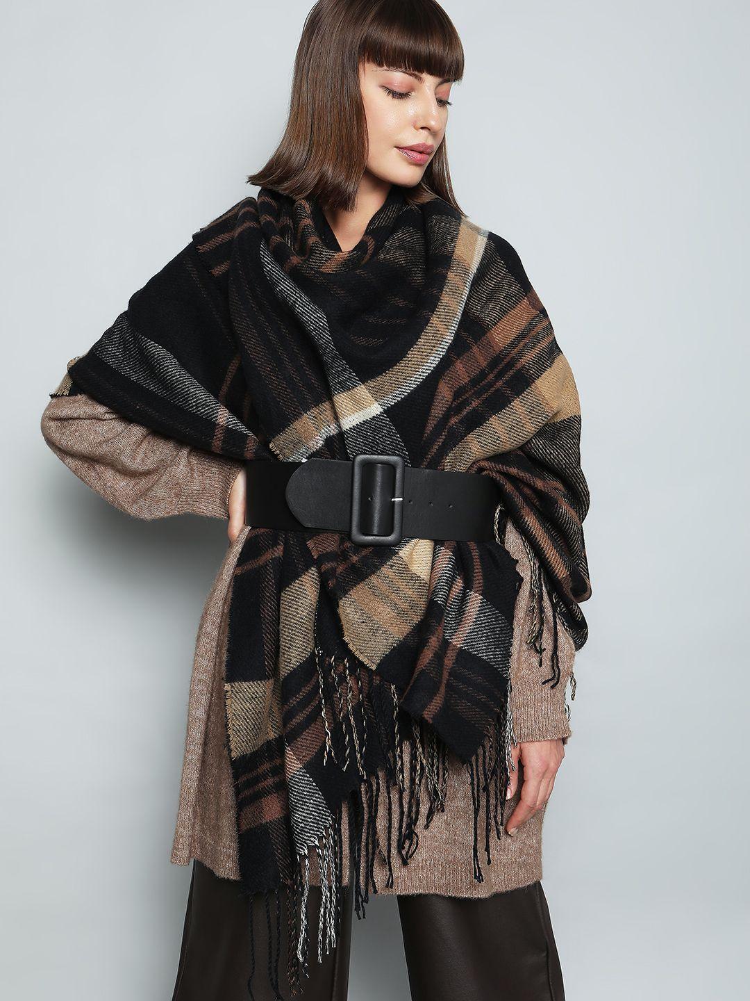 vero moda checked poncho with fringed detail