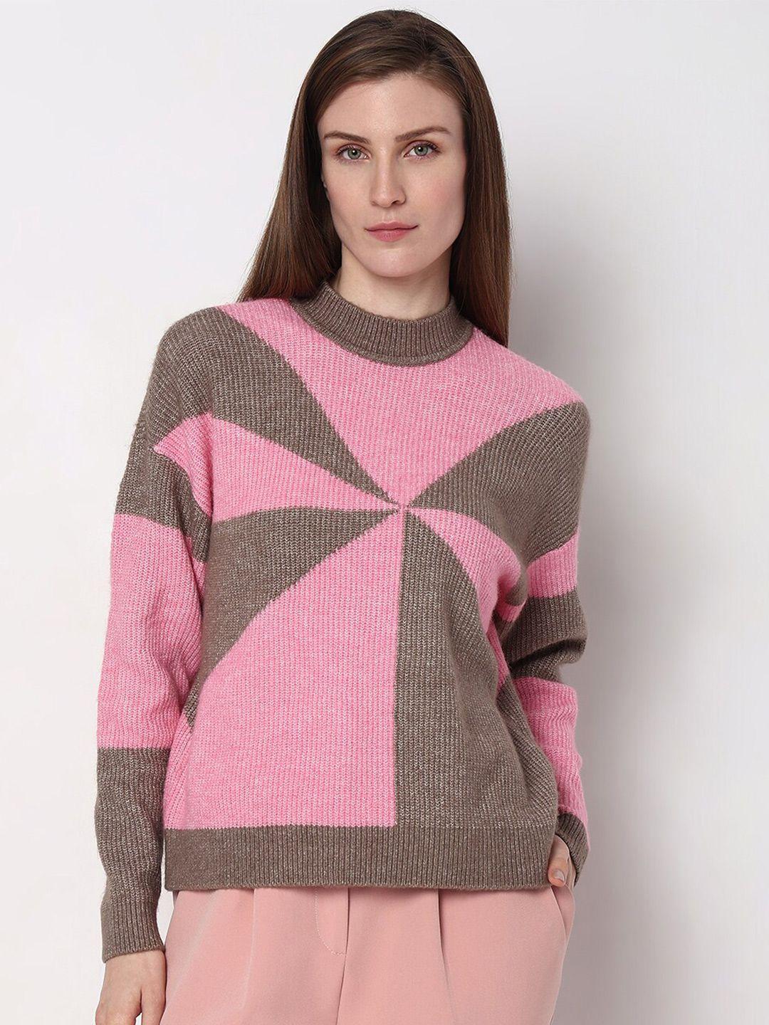 vero moda colourblocked high neck pullover sweaters