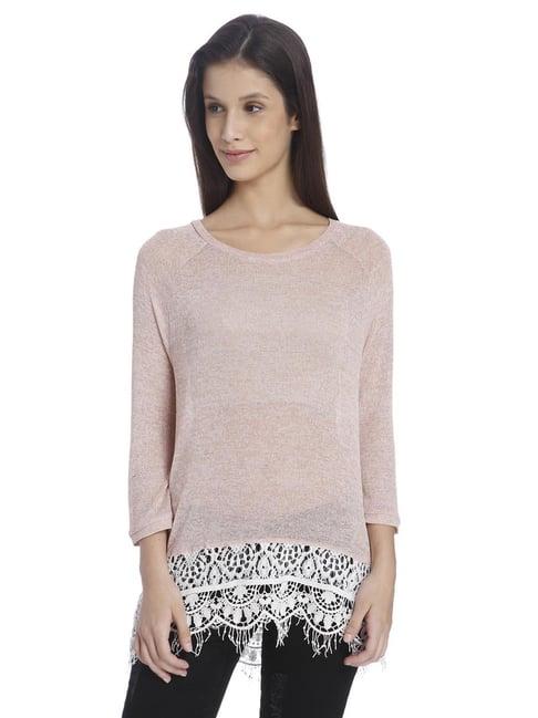 vero moda cream tan lace patterned woolen top