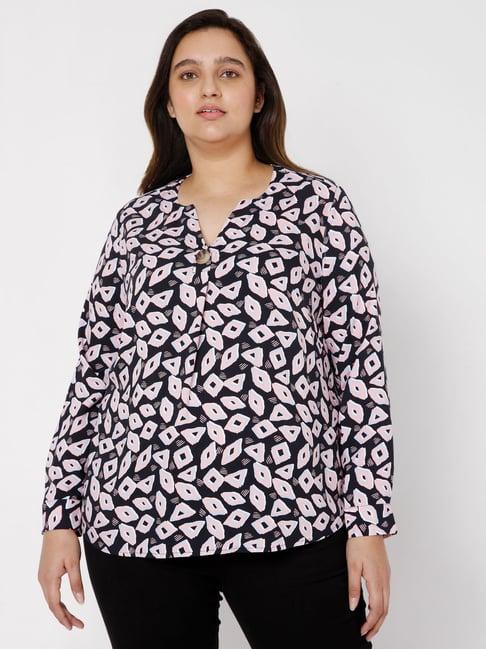 vero moda curve black & pink printed top