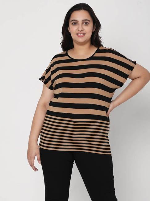vero moda curve black & tan striped t-shirt