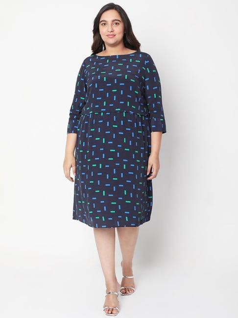 vero moda curve blue printed midi a-line dress