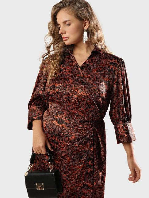 vero moda curve brown printed wrap dress