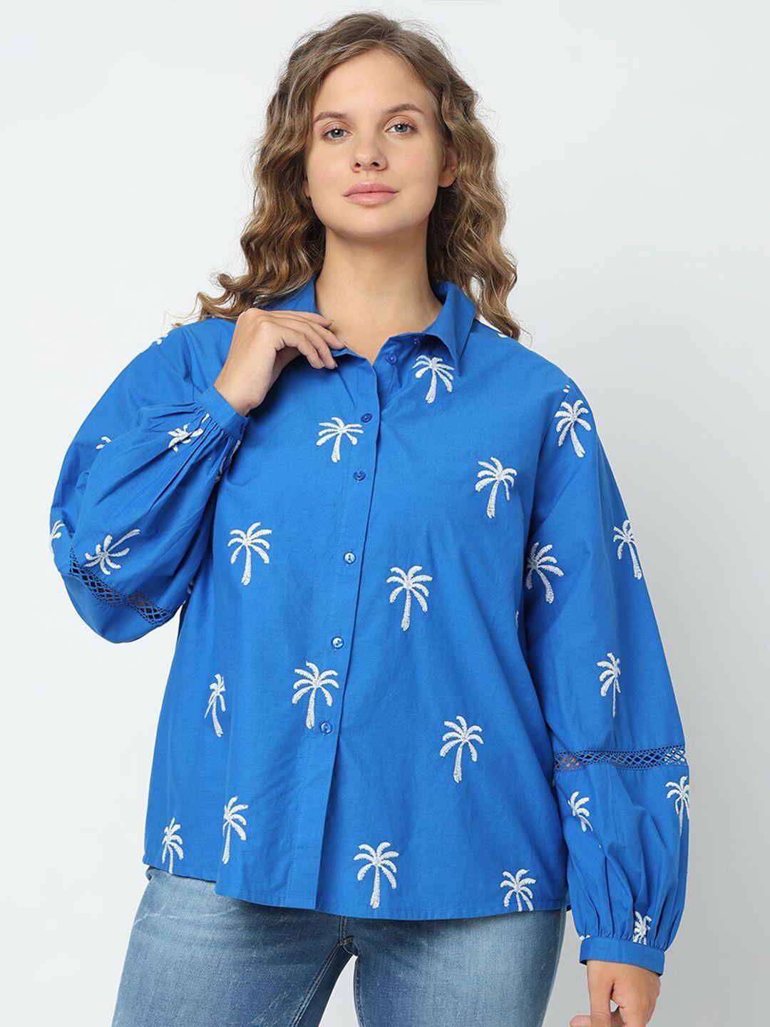 vero moda curve floral embroidered cotton casual shirt
