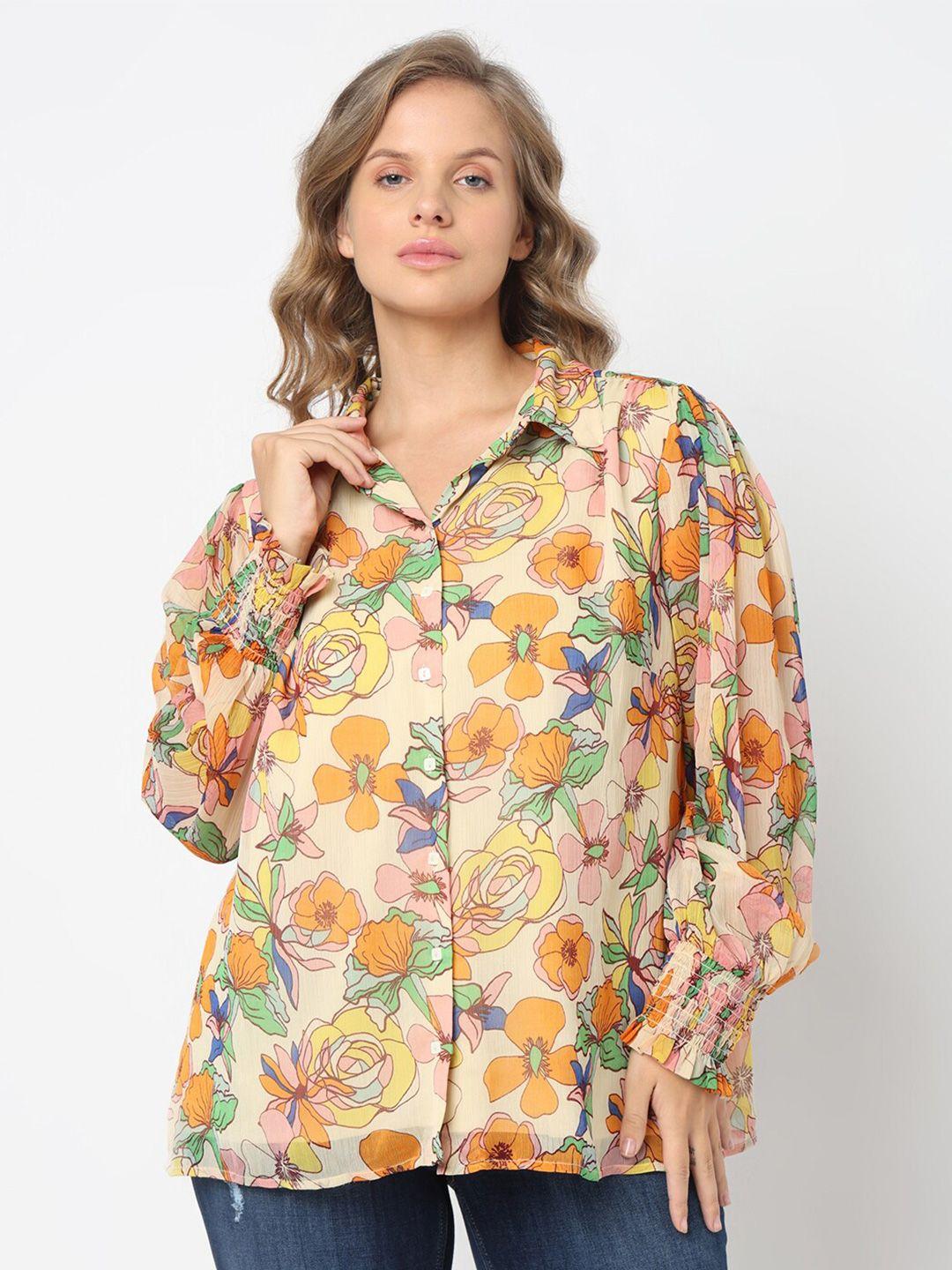 vero moda curve floral printed puffed sleeves casual shirt