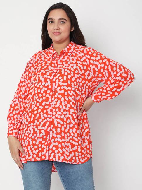 vero moda curve fuschia printed shirt collar top