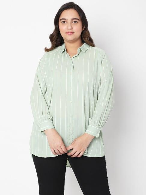 vero moda curve green striped shirt collar top