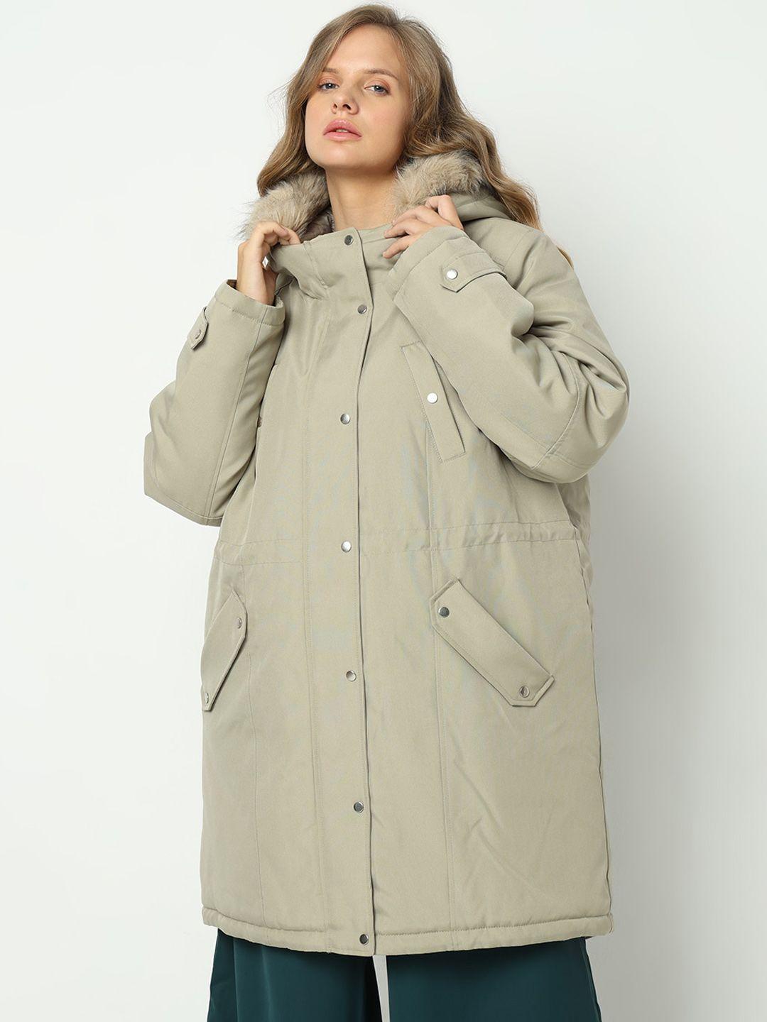 vero moda curve long sleeves faux fur trim longline hooded parka coat