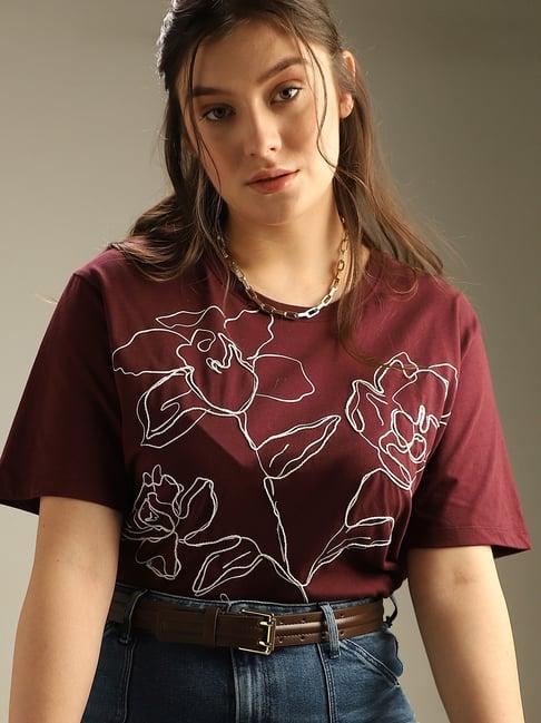 vero moda curve maroon printed t-shirt