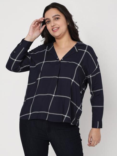 vero moda curve navy blazer chequered top