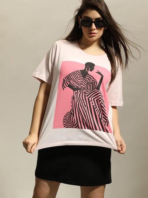 vero moda curve pink & black cotton printed t-shirt