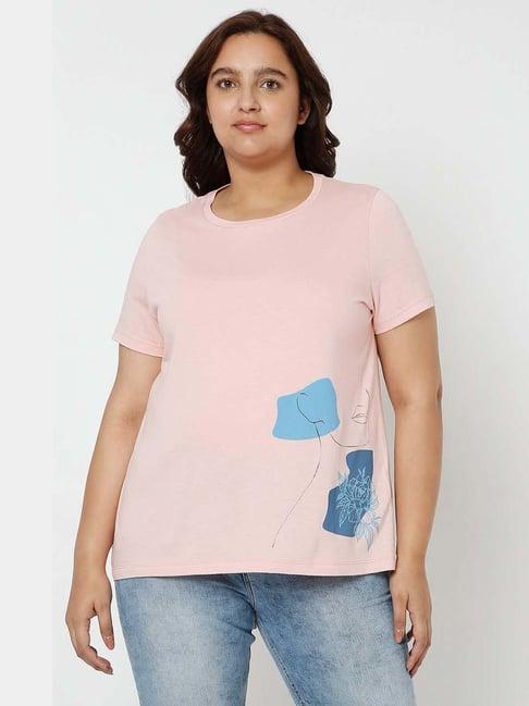 vero moda curve pink printed t-shirt