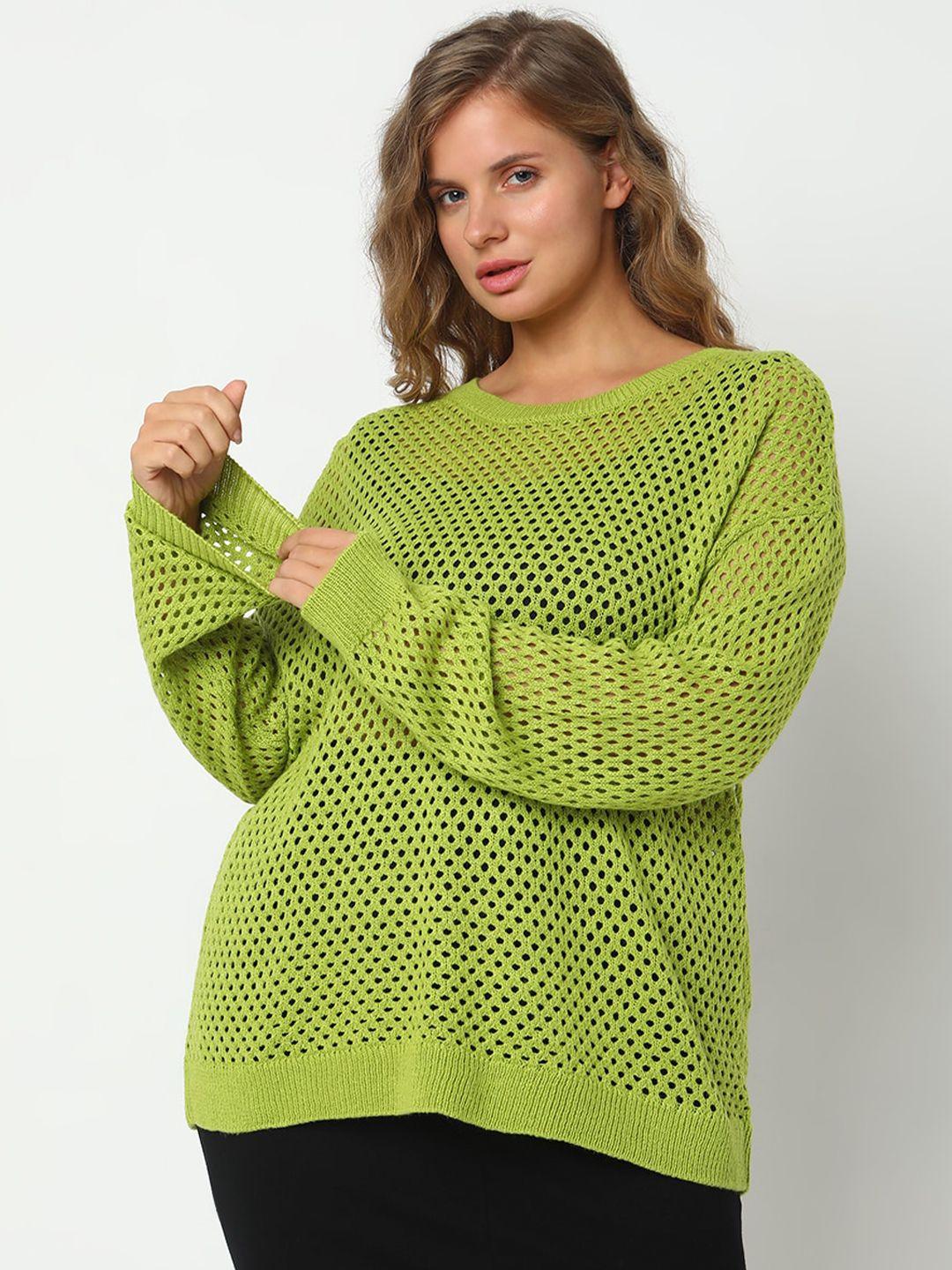 vero moda curve self design open knit cotton pullover sweater