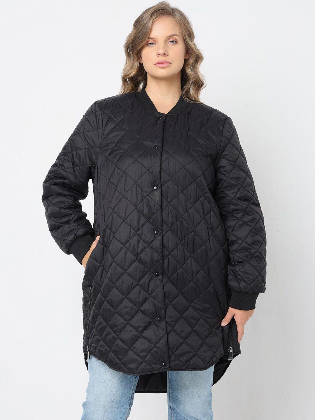 vero moda curve stand collar longline quilted jacket with zip detail
