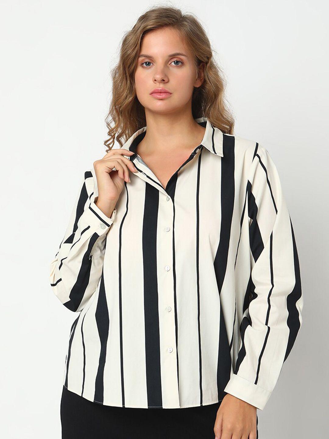vero moda curve striped spread collar cotton casual shirt