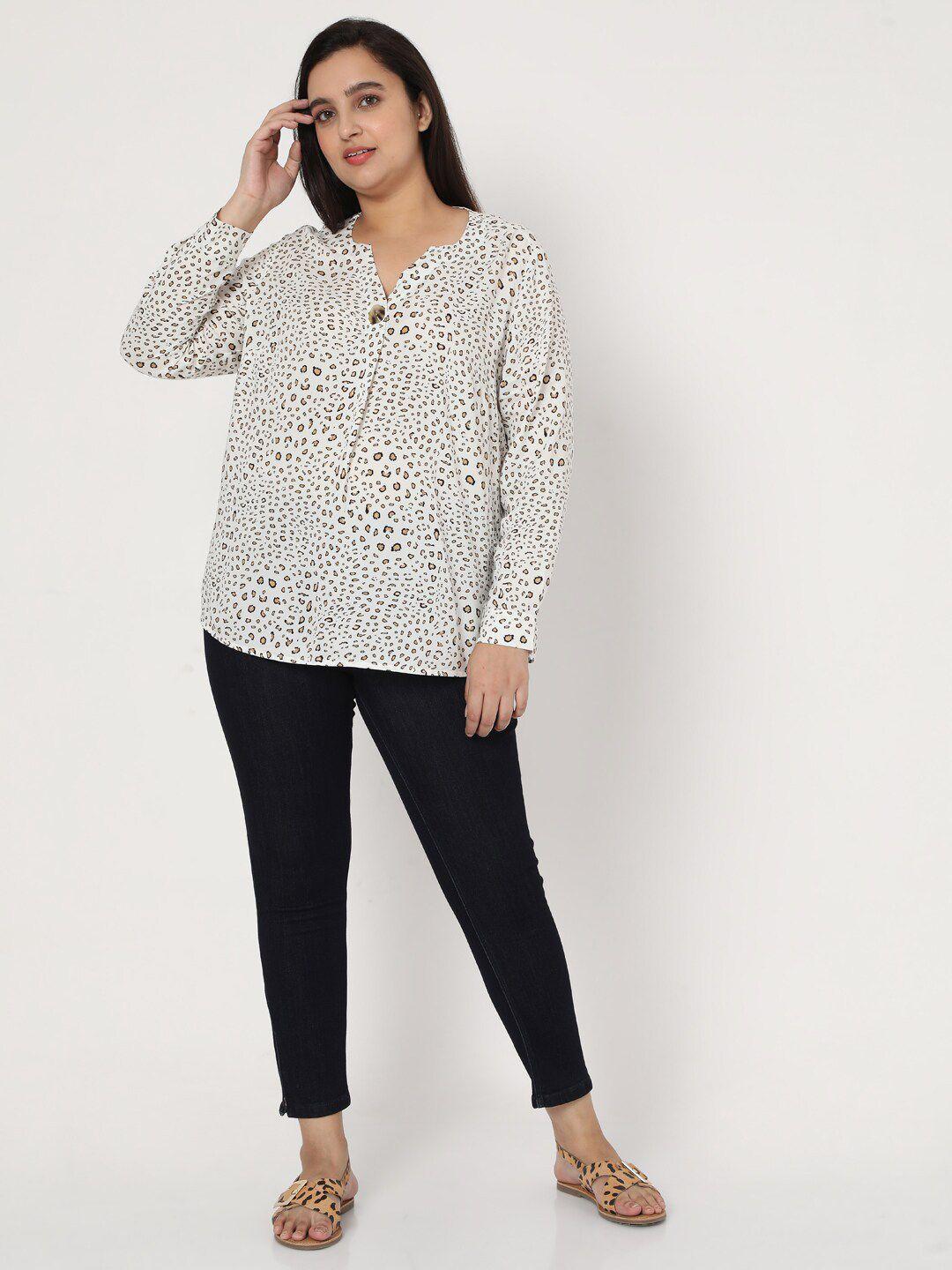 vero moda curve white & brown animal print top