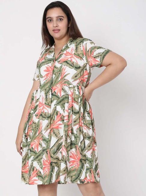 vero moda curve white & green printed a-line dress