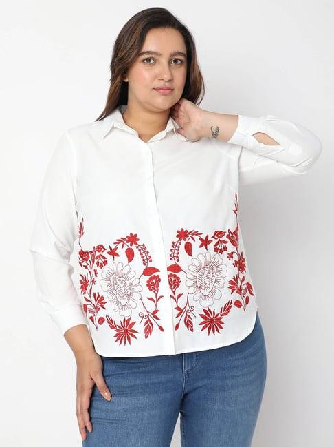 vero moda curve white floral print shirt