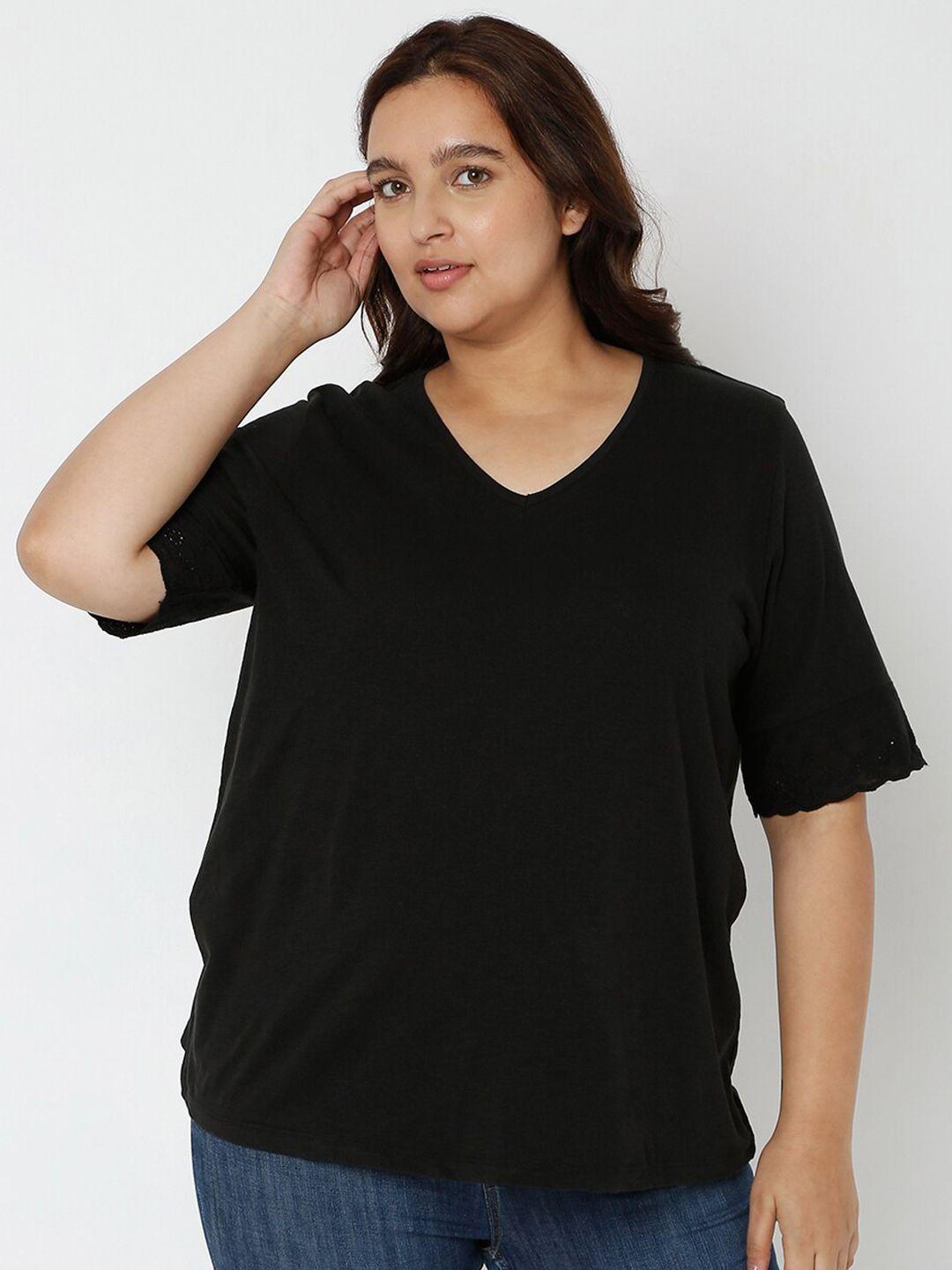 vero moda curve women black v-neck t-shirt