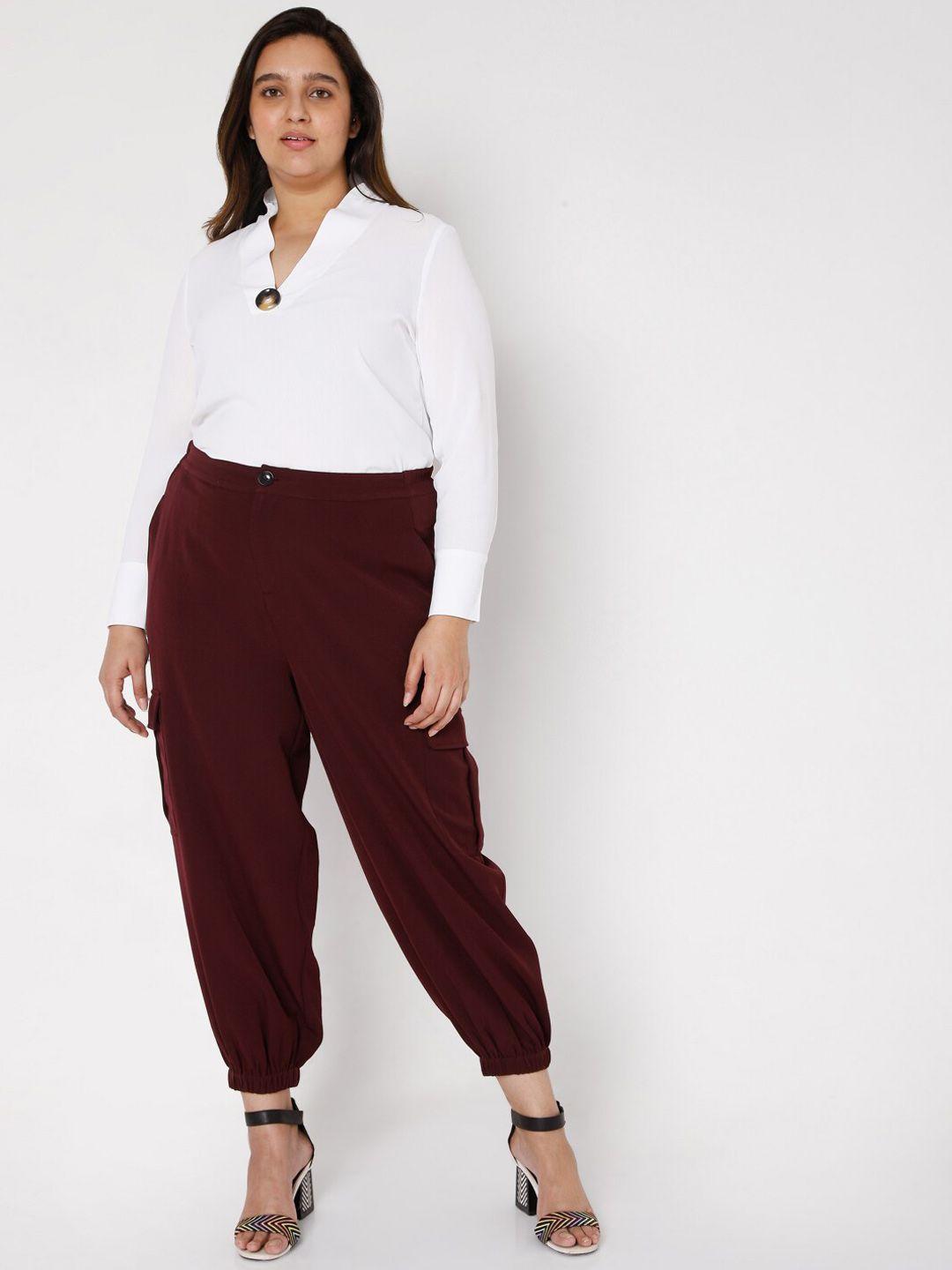 vero moda curve women maroon high-rise joggers trousers