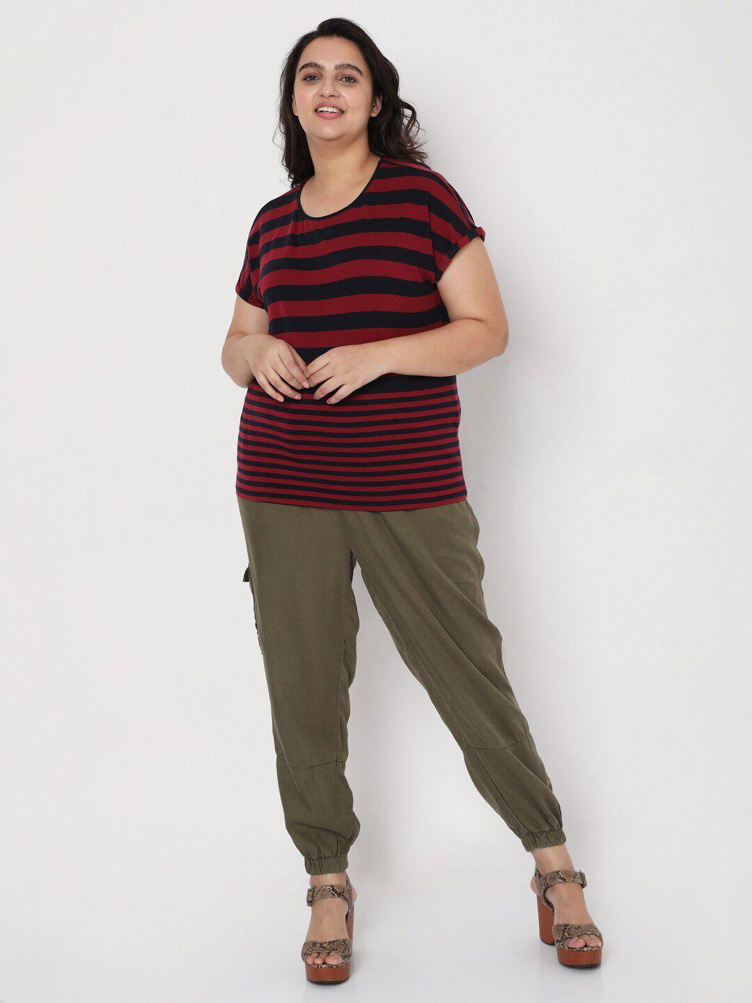 vero moda curve women navy blue striped extended sleeves t-shirt