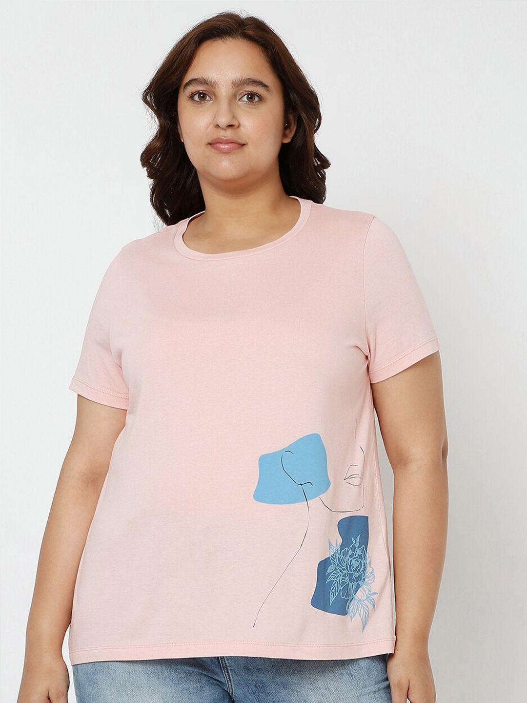 vero moda curve women pink & blue printed t-shirt