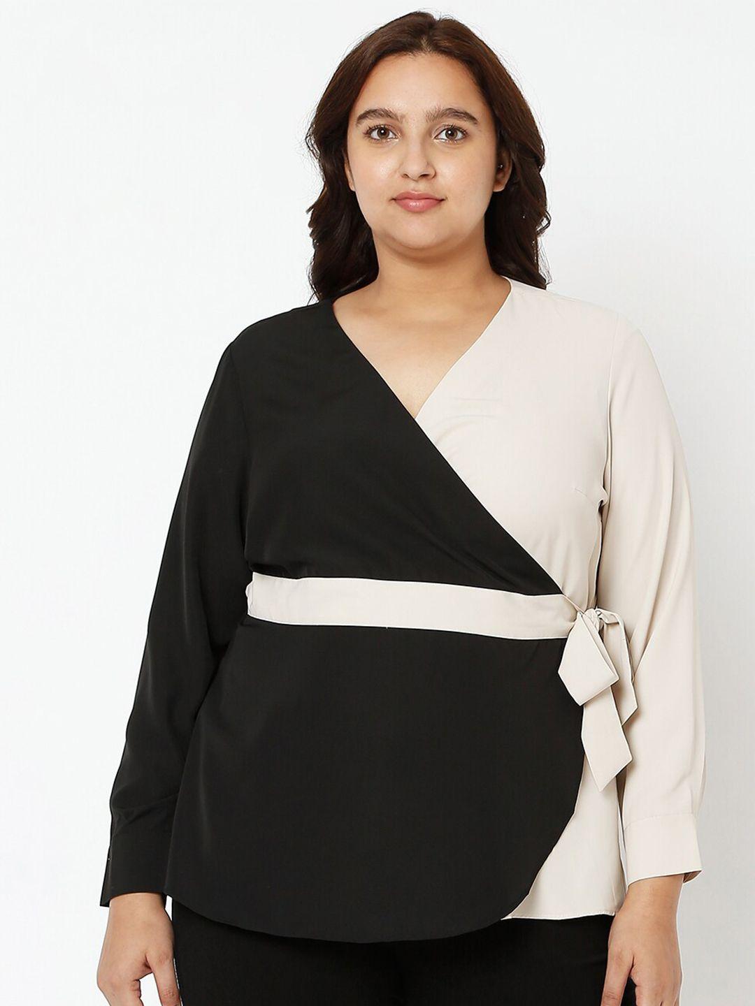 vero moda curve women plus size black and white colourblocked wrap top