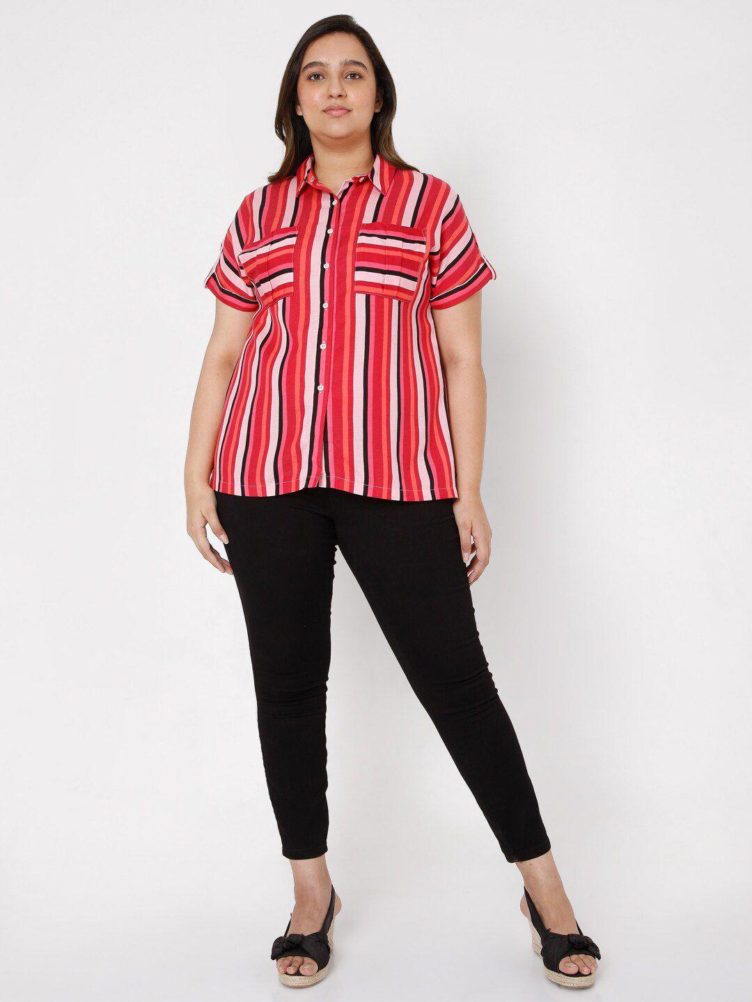 vero moda curve women red & black striped casual shirt