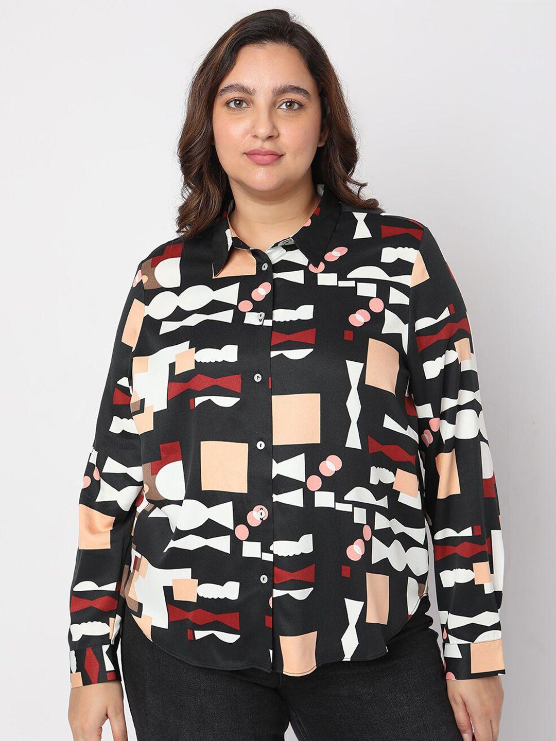vero moda curve women spread collar abstract printed casual shirt