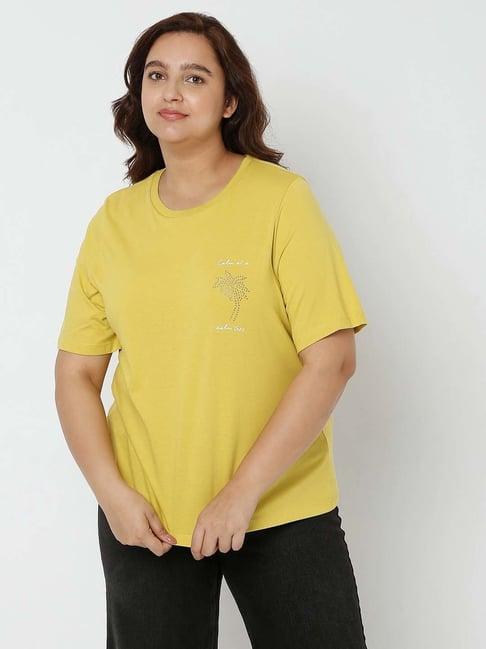 vero moda curve yellow embellished t-shirt