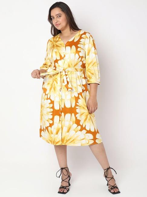 vero moda curve yellow floral print wrap dress