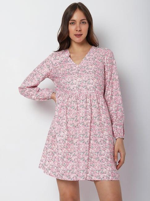 vero moda dusty pink floral print a line dress