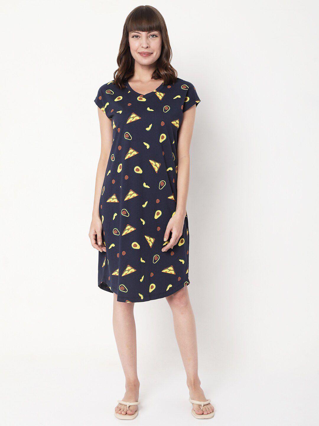 vero moda ease navy blue & yellow printed sheath dress