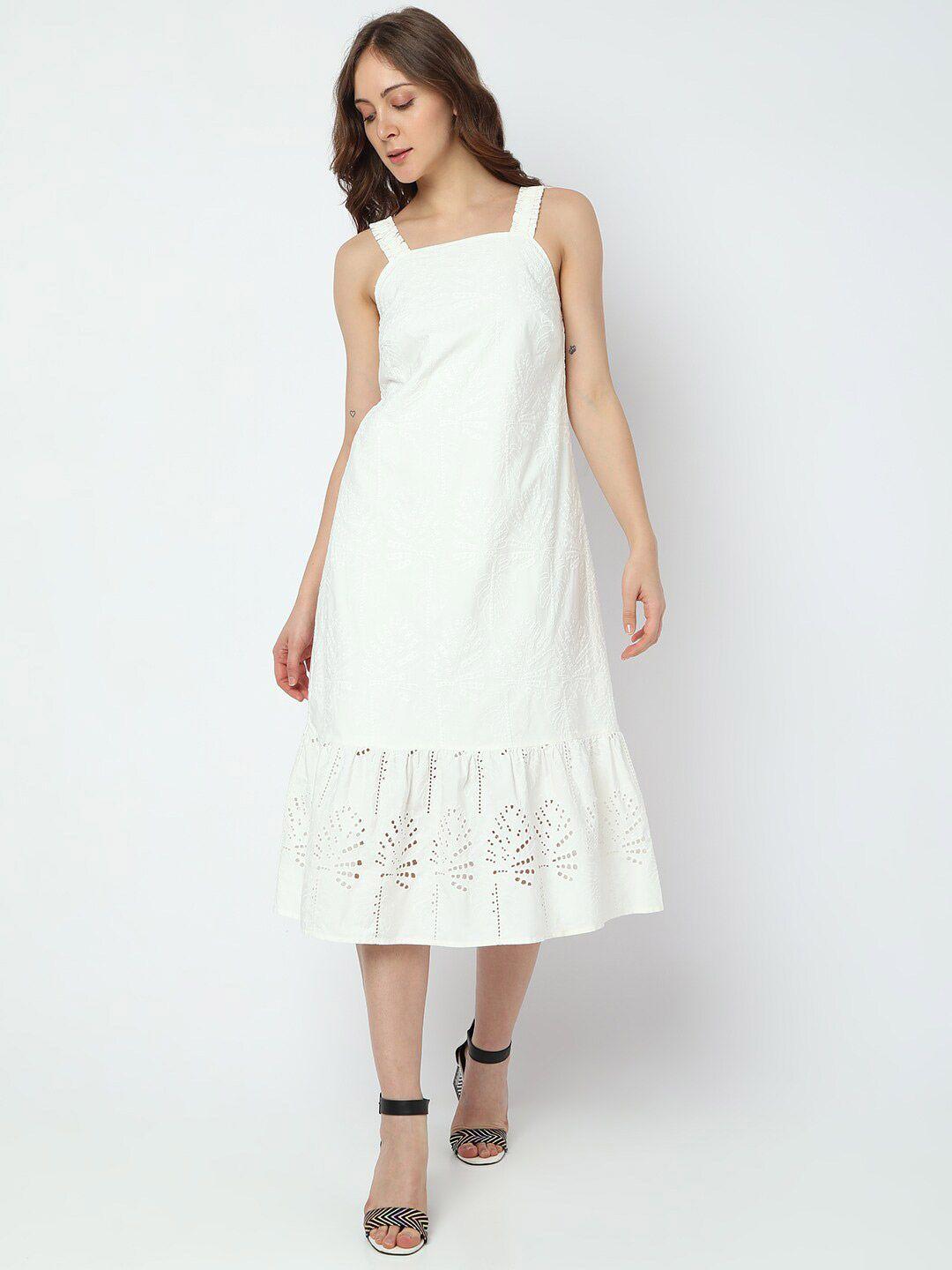 vero moda embroidered shoulder strap a-line cotton dress