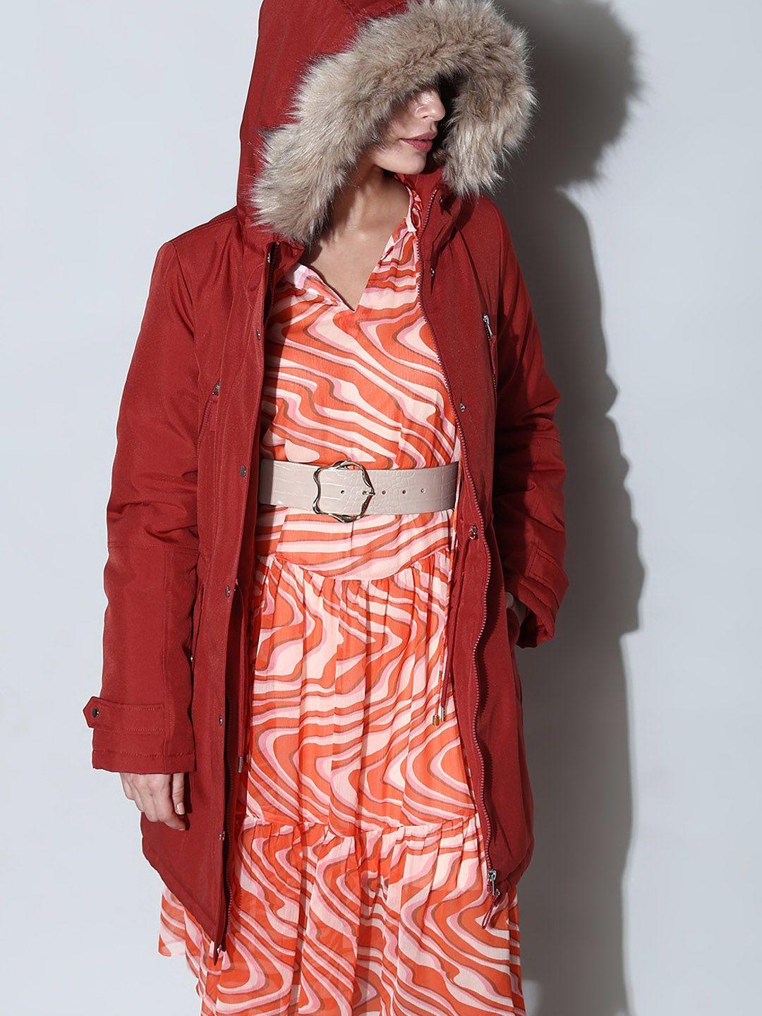 vero moda faux fur trim detail hooded longline parka jacket