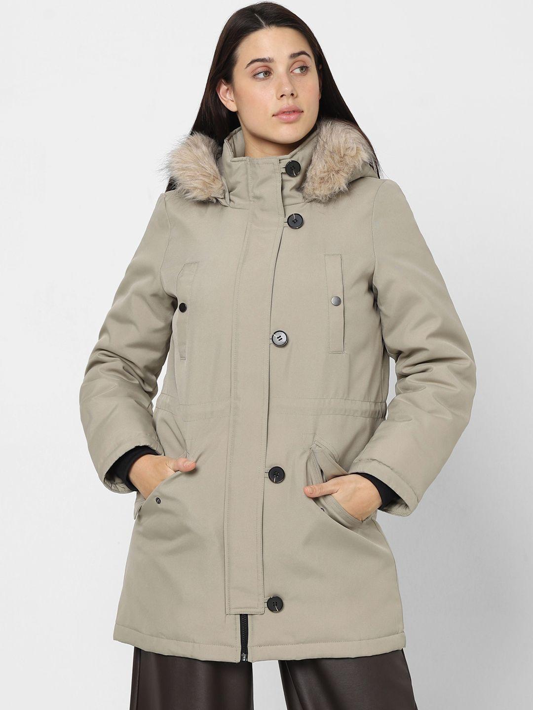 vero moda faux fur trim detail hooded longline parka jacket