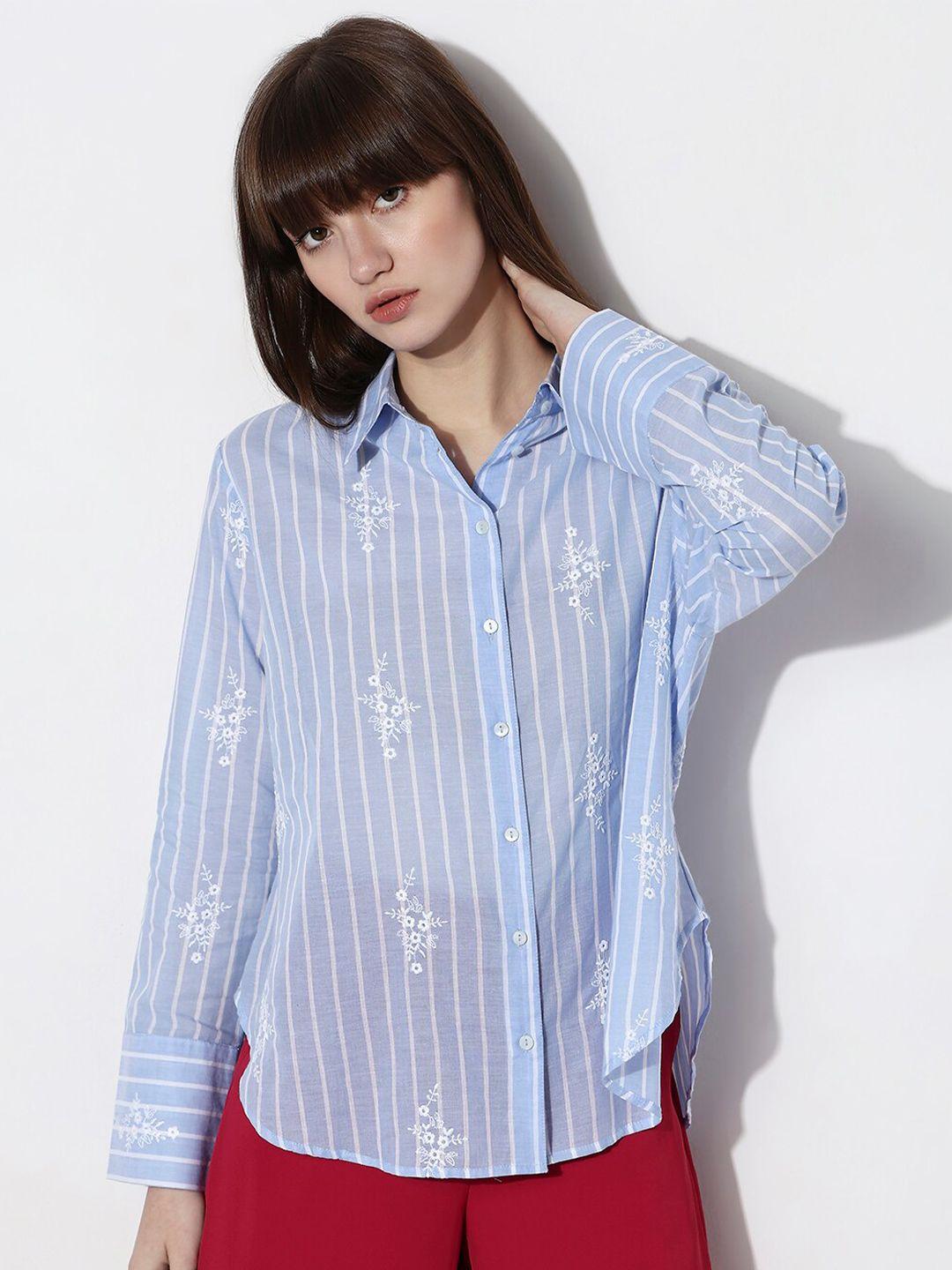 vero moda floral embroidered opaque pure cotton casual shirt